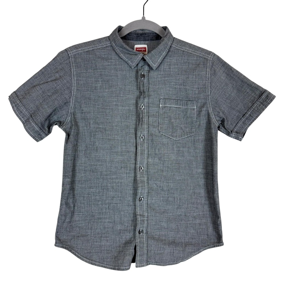 Wrangler Shirt Boys XL 14/16 Black‎ Check Short Sleeve Button Up Stretch Casual